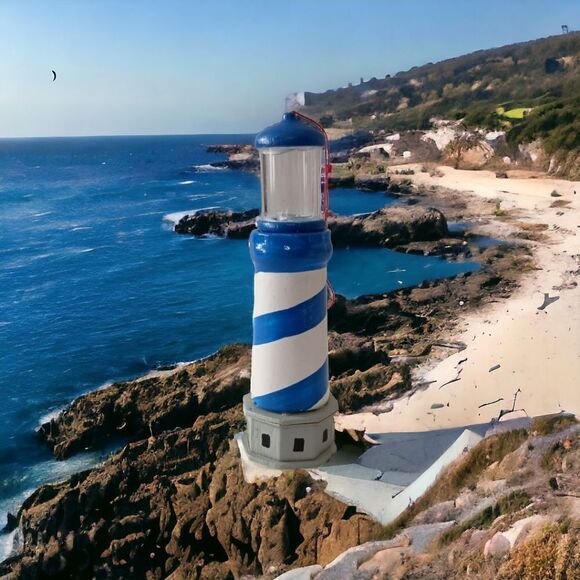 Wooden Lighthouse Christmas Ornament Blue White Midwest Cannon Falls Coastal - Picture 16 of 16